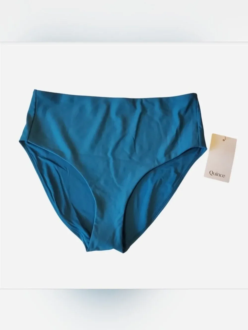 Quince Italian High Rise Bikini Bottoms Teal Blue Size M Vacation Resort Minimal